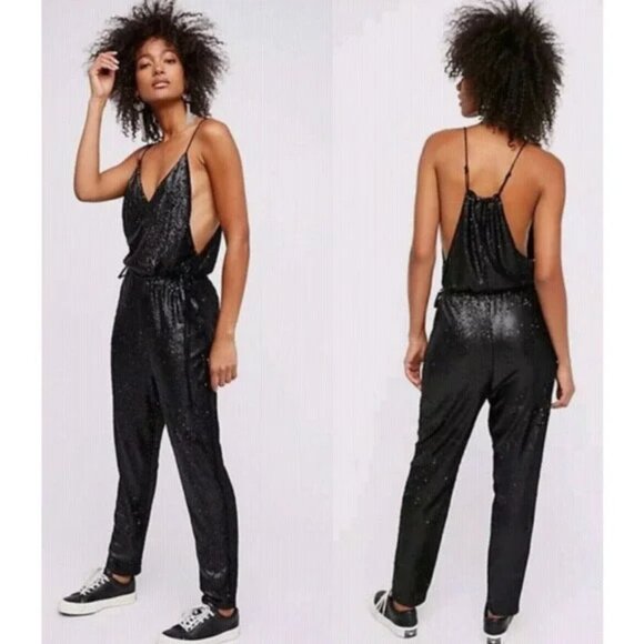 Free People Metallic Black Sequin Jumpsuit - Picture 1 of 10